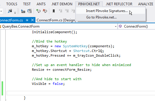 PInvoke.net Visual Studio Add-in screenshot 1